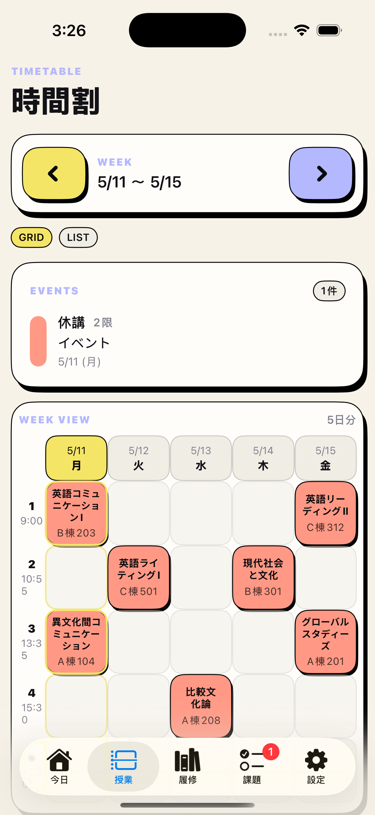Pofo timetable screen